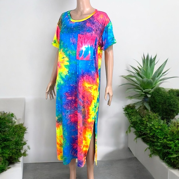 Win Win Fun In The Sun Tie Dye Long Tee Shirt Cover-Up Dress - Picture 7 of 16